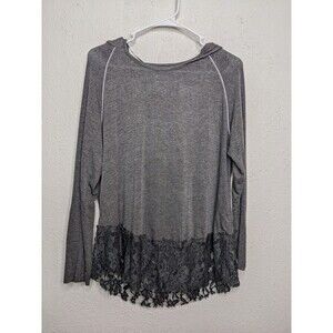 Soft Surrounding Womens Size PM Grey Lace‎ Hem Hoodie Top New Boho Contemporary